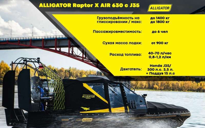 Аэролодка Alligator Raptor X AIR 630 c J35