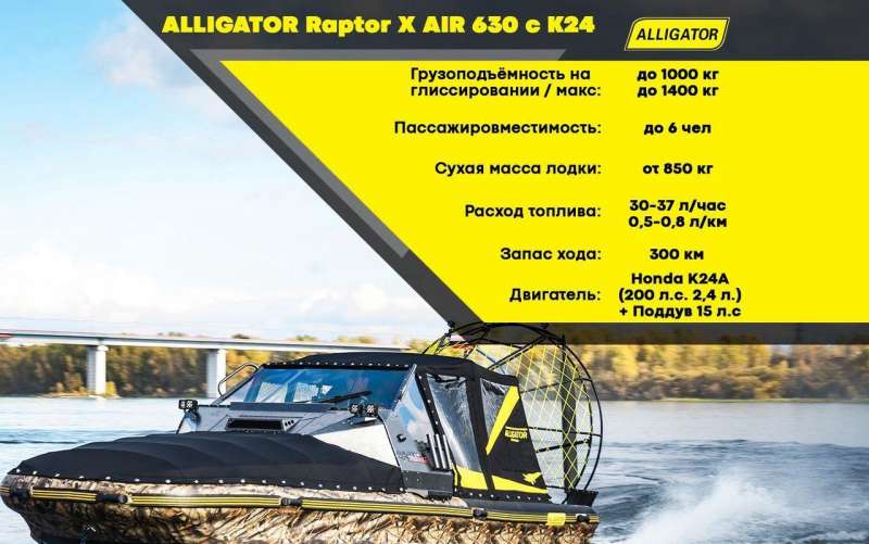 Аэролодка Alligator Raptor X AIR 630 c К24